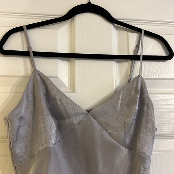 H&M Shiny Silver Spaghetti Strap Cocktail Mini Dress - Picture 3 of 8